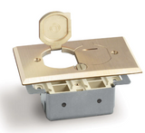 Lew Electric RRP-2-LR-T Quick Install Floor Plate Without Box, 4 Keystone, 2 Flip Lids, Brass