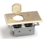 Lew Electric RRP-2-LR Recssed Floor Plate Without Box, One 15A-TR-Duplex Receptacle & 2 Flip Lids, Brass