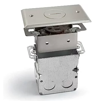 Lew Electric SWB-1-NP Recessed Floor Plate W/ Box, One 15A Receptacle & 1 Screw Plug, Nickel