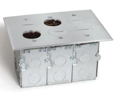 Lew Electric SWB-6-A Recessed Floor Plate W/ Box , Three 15A Duplex & 6 Screw Plugs, Aluminum
