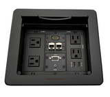 Lew Electric TBUS-1N-B2 Cable Well Table Box W/ 4 Power AC, 2 Charging Usb, 2 Cat6, 1 VGA, 1 Audio, Black