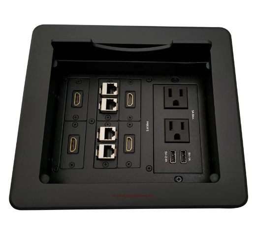 Lew Electric TBUS-1N-B3 Cable Well Table Box W/ 2 Power AC, 2 Charging USB, 4 HDMI, 4 Cat6, Black