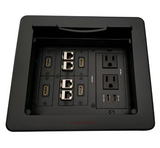 Lew Electric TBUS-1N-B3 Cable Well Table Box W/ 2 Power AC, 2 Charging USB, 4 HDMI, 4 Cat6, Black