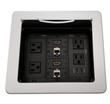 Lew Electric TBUS-1N-S1 Cable Well Table Box W/ 4 Power AC, 2 Usb, 2 HDMI, 2 Cat6, Silver
