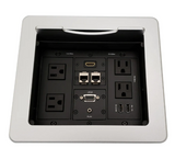 Lew Electric TBUS-1N-S2 Cable Well Table Box W/ 4 Power AC, 2 Charging Usb, 2 Cat6, 1 VGA, 1 Audio, Silver