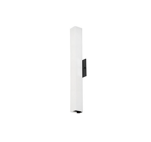 Black and white Kuzco Melville LED wall sconce with rectangular opal glass on a black metal back plate.