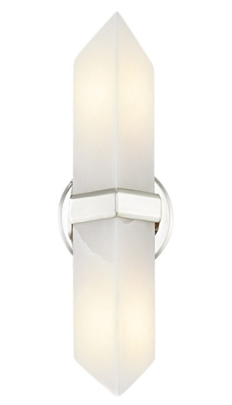 Alora Lighting WV334215PNAR Valencia 15 inches Tall Alabaster Glass Double Wall Sconce Light, Polished Nickel Finish