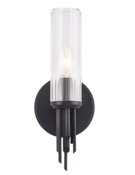 Alora Lighting WV335103MBCR Torres Glass 12 inches Tall Clear Ribbed Wall Sconce Light, Matte Black Finish