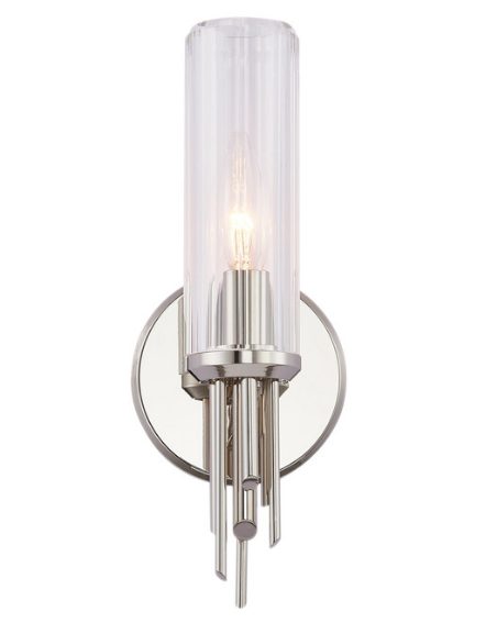Alora Lighting WV335103PNCR Torres Glass 12 inches Tall Clear Ribbed Wall Sconce Light, Polished Nickel Finish