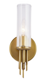 Alora Lighting WV335103VBCR Torres Glass 12 inches Tall Clear Ribbed Wall Sconce Light, Vintage Brass Finish
