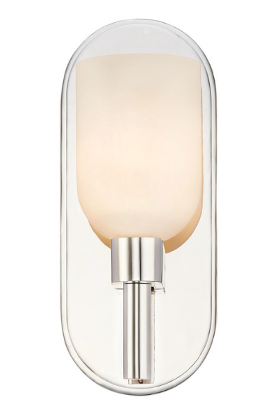 Alora Lighting WV338101PNAR Lucian 9 inches Tall Alabaster Glass LED Wall Sconce Light, Polished Nickel Finish