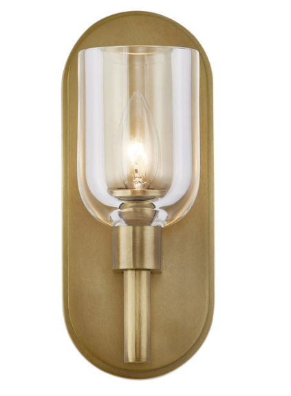 Alora Lighting WV338101VBCC Lucian 9 inches Tall Clear Crystal LED Wall Sconce Light, Vintage Brass Finish