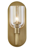 Alora Lighting WV338101VBCC Lucian 9 inches Tall Clear Crystal LED Wall Sconce Light, Vintage Brass Finish