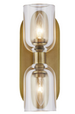 Alora Lighting WV338902VBCC Lucian 11.5 inches Tall Clear Crystal LED Bathroom Vanity Light, Vintage Brass Finish