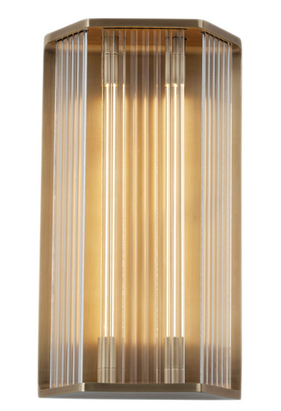 Alora Lighting WV339216VBCR Sabre 15.75 inches Tall Clear Ribbed LED Wall Sconce Light, Vintage Brass Finish