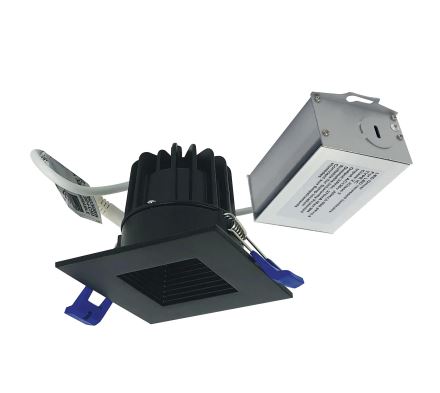 Nora Lighting NM2-2SB6027BB 8W 2 inch M2 LED Mini Recessed Downlight Square Baffle 600lm 2700K 90+CRI 120V Matte Black Finish